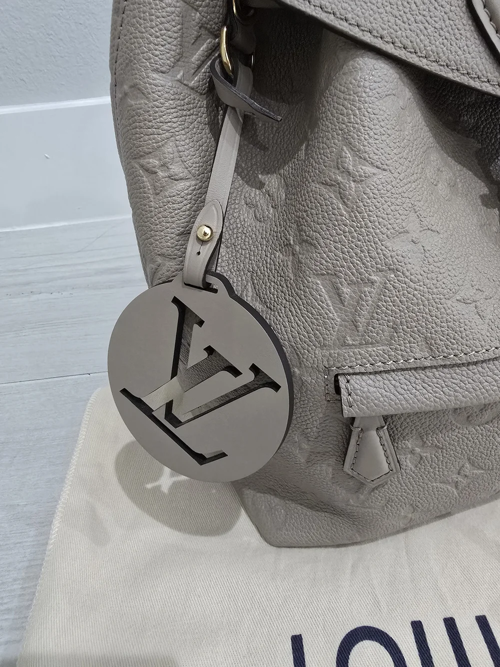 Louis Vuitton  Montsouris Backpack Turtledove Empreinte Leather Pink Interior